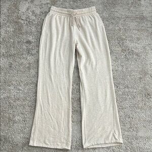 Wide-Leg Drawstring Lounge Pants in Light Beige